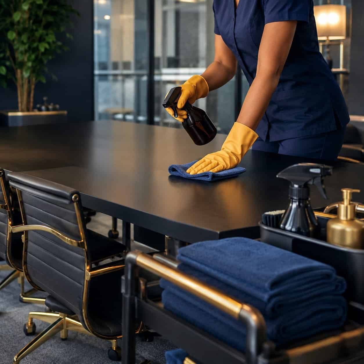 CSU Commercial office cleaning technician maintaining a professional workplace
