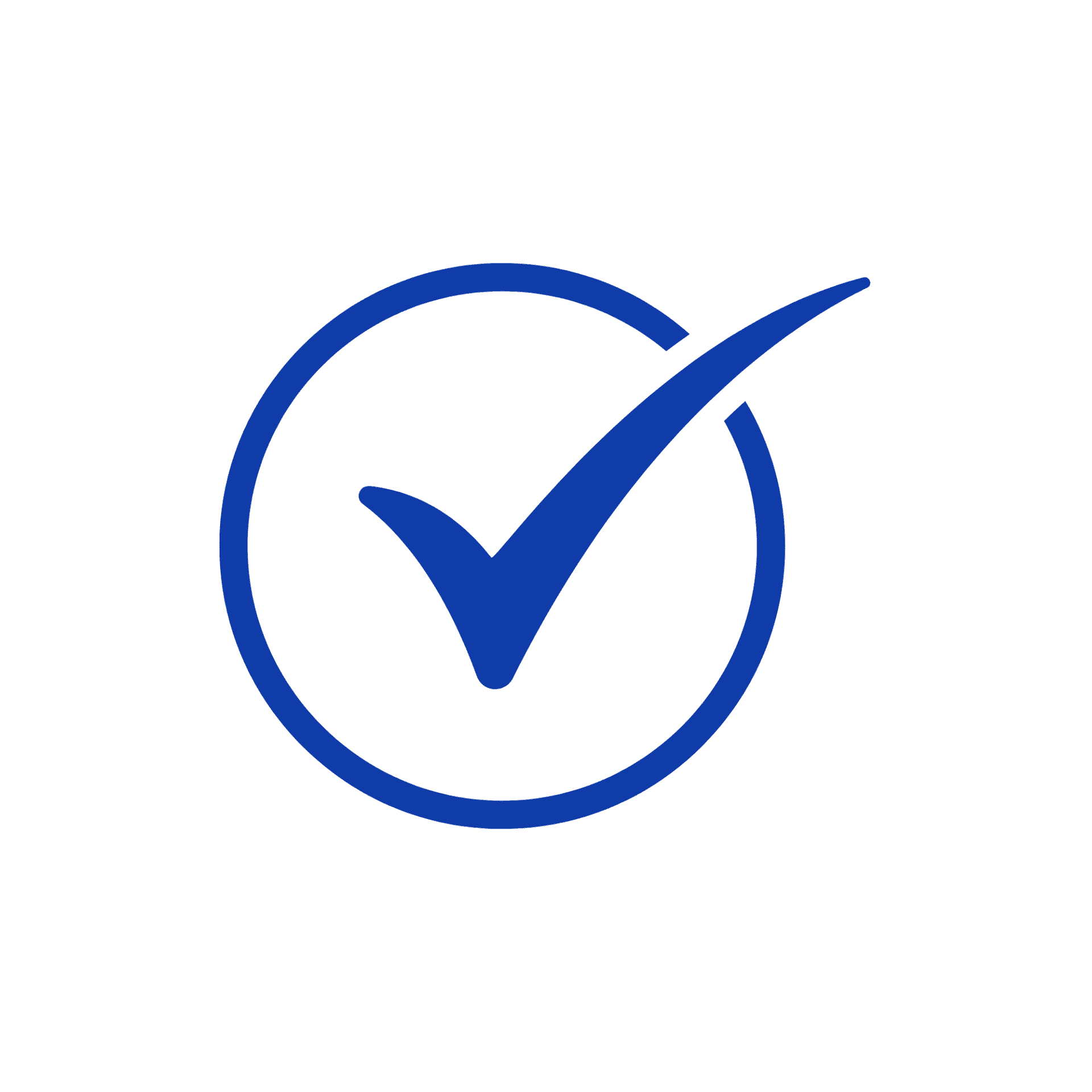 Blue checkmark inside a blue circular ring on a black background, suggesting approval or confirmation logo.