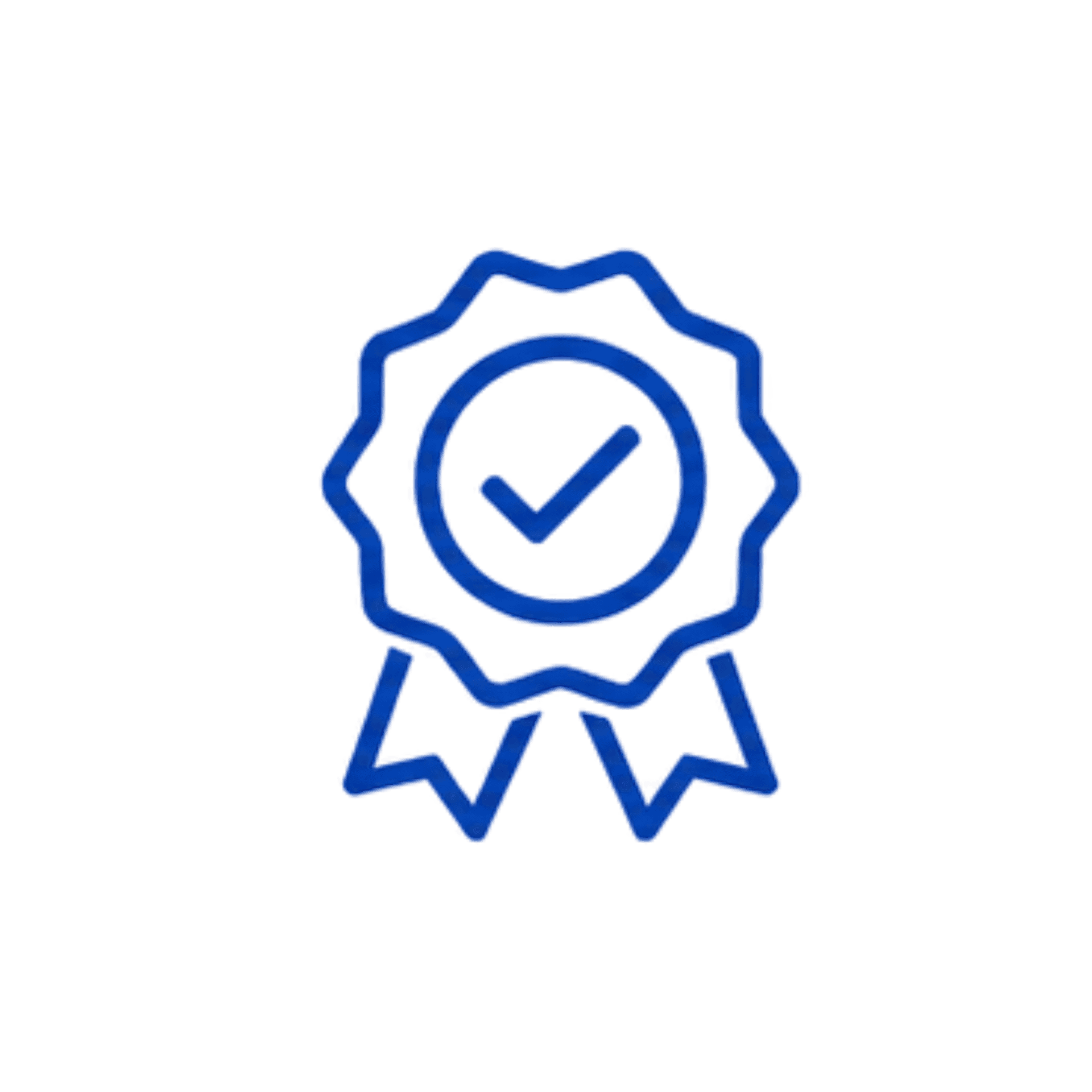 Blue outlined shield icon containing a check mark, symbolizing security or verification against a black background