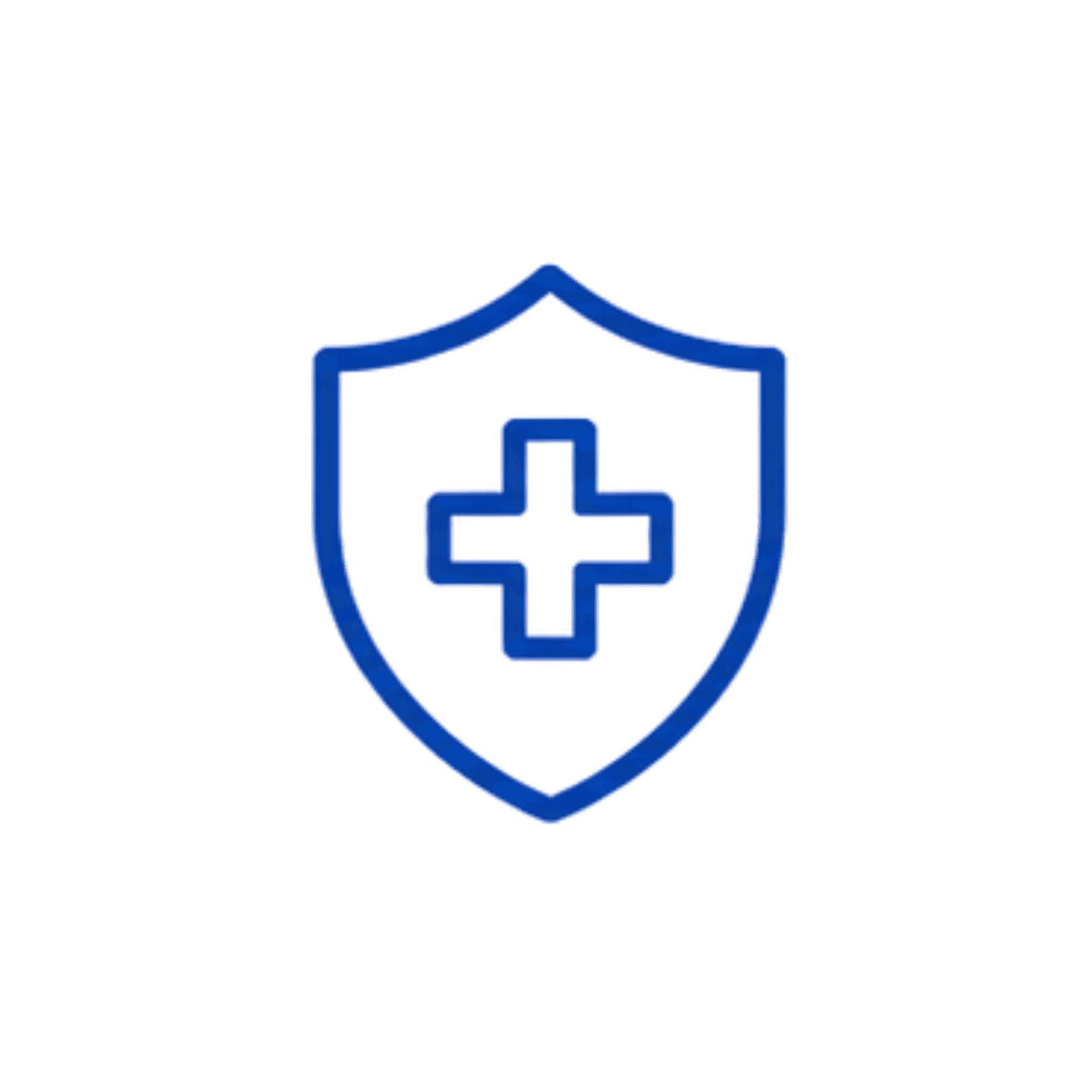 Blue outline of a shield with a plus sign in the center, a simple medical emblem.