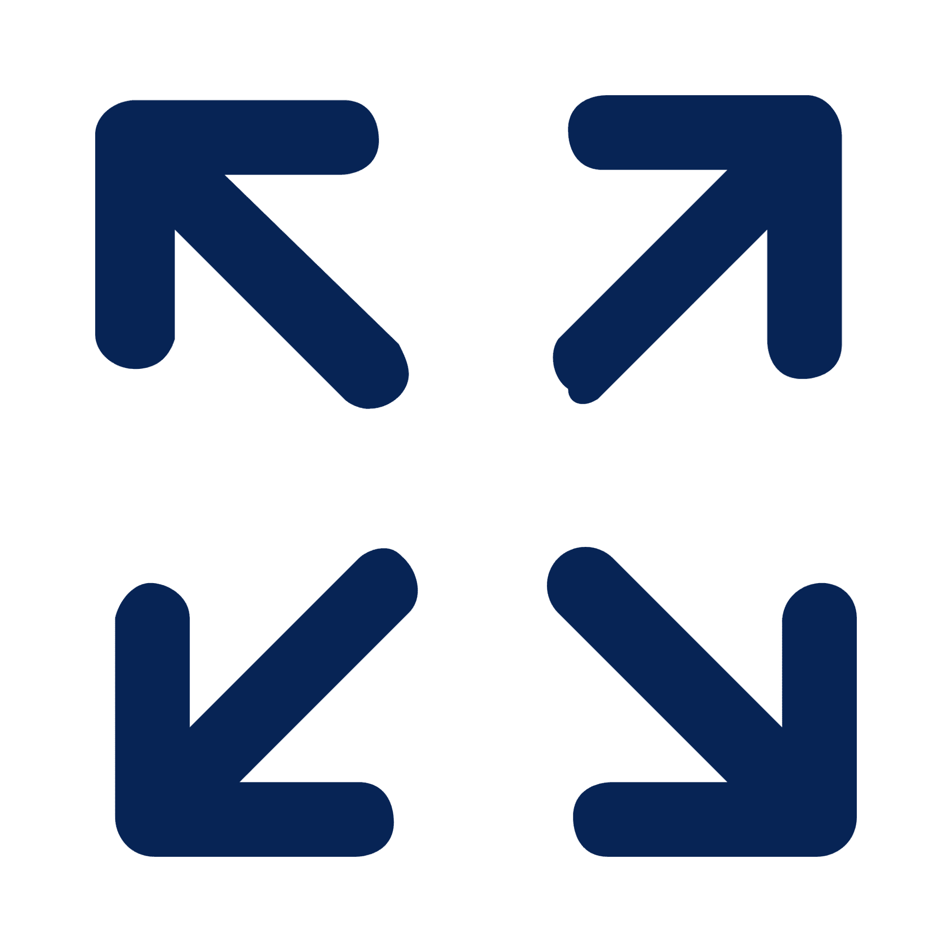 Abstract navy blue logo with two mirrored rounded shapes connected by diagonal bars, creating a symmetrical motif.